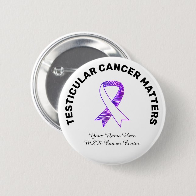 Badge Rond 5 Cm Testicule blanc Cancer Violet Ribbon Dessin (Devant & derrière)
