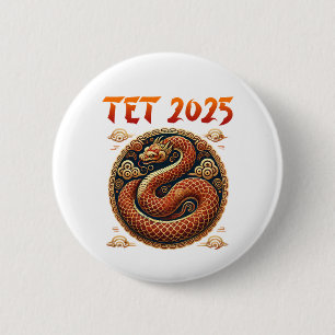 Badge Rond 5 Cm Tet 2025 Année du serpent Nouvel An vietnamien