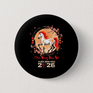 Badge Rond 5 Cm Têt 2026 année vietnamienne du Cheval Zodiaque Lun