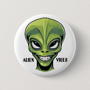 Badge Rond 5 Cm Tête Alien verte