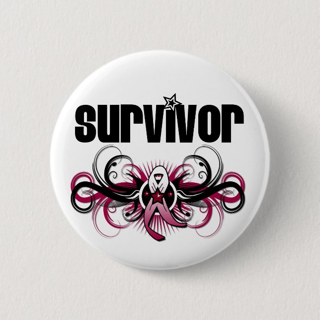 Badge Rond 5 Cm Tête Cou Cancer Survivant Grunge Emblème ailé (Devant)