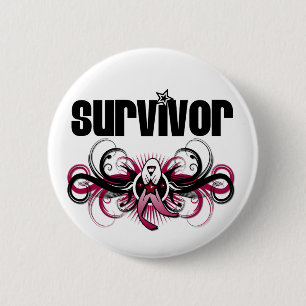 Badge Rond 5 Cm Tête Cou Cancer Survivant Grunge Emblème ailé