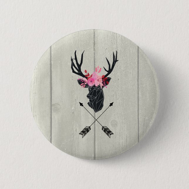 Badge Rond 5 Cm Tête de cerf géométrique avec fleurs et flèches cr (Devant)