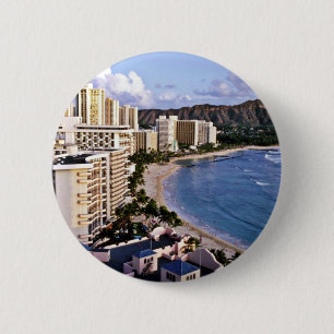 Badge Rond 5 Cm Tête de diamant - plage de Waikiki, Oahu