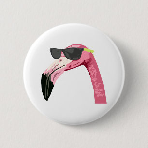 BADGE ROND 5 CM TÊTE DE FLAMANT ROSE