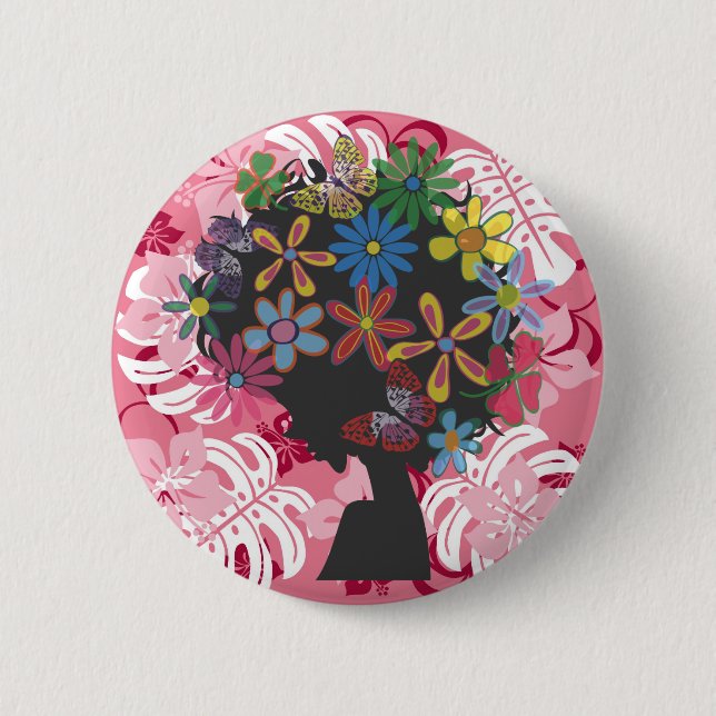 Badge Rond 5 Cm Tête de Hibiscus×Bomber (Devant)