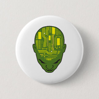 Badge Rond 5 Cm tête de la carte de circuits imprimés jaune et ver