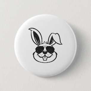 Badge Rond 5 Cm Tête De Lapin Avec Sungles Rabbit Garçons De Pâque