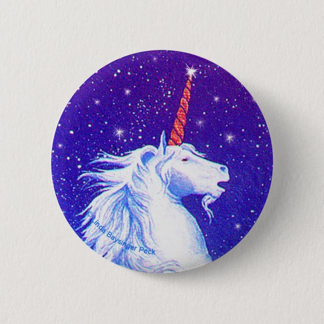 Badge Rond 5 Cm Tête de licorne avec le bleu (Devant)