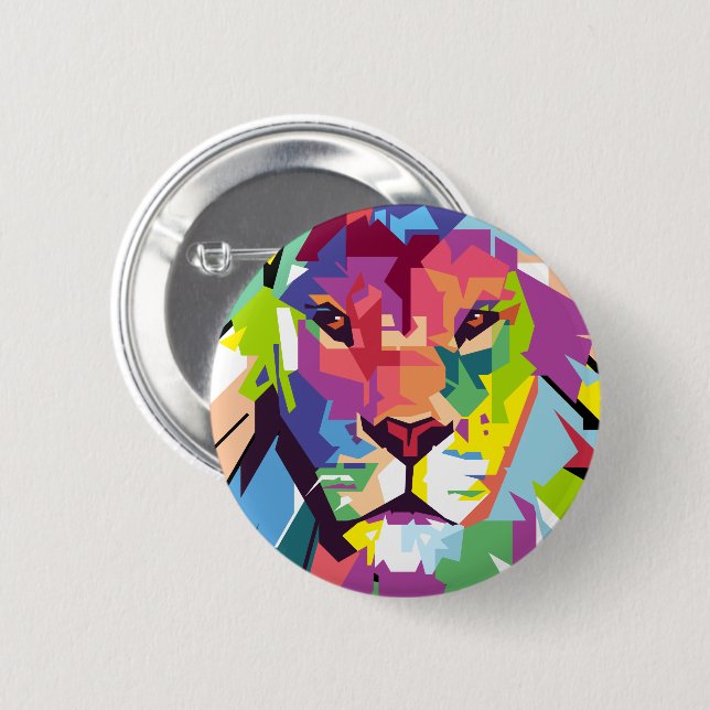 Badge Rond 5 Cm Tête de lion | Art moderne (Devant & derrière)