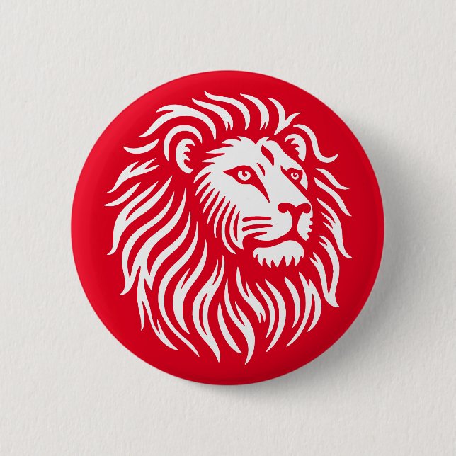 Badge Rond 5 Cm Tête de lion - Blanc sur rouge (Devant)