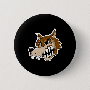 Badge Rond 5 Cm tête de loup brun grognant