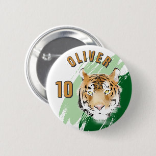 Badge Rond 5 Cm Tête de Tigre Aquarelle Nom Fête d'Anniversaire