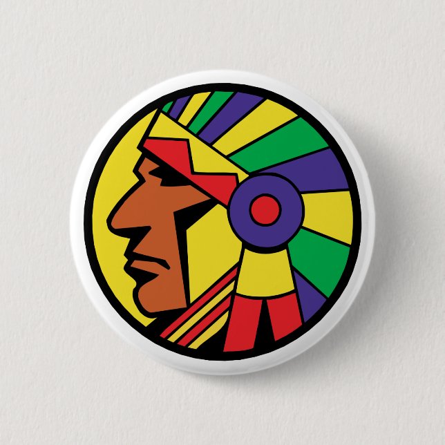 Badge Rond 5 Cm Tête d'Indien de couleur (Devant)