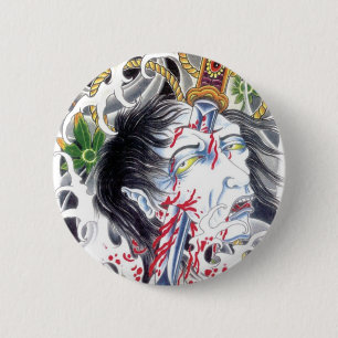 Badge Rond 5 Cm Tête et épée Grotesque