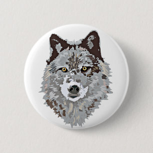Badge Rond 5 Cm Tête stylisée de loup