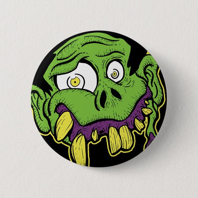 Badge Rond 5 Cm Tête verte de zombi (Devant)