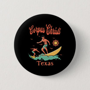 Badge Rond 5 Cm Texas Corpus Christi Tx Surfeur Surfing Pêche Quai