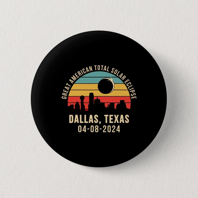 Badge Rond 5 Cm Texas Skyline Total Solar Eclipse 2024 (Devant)