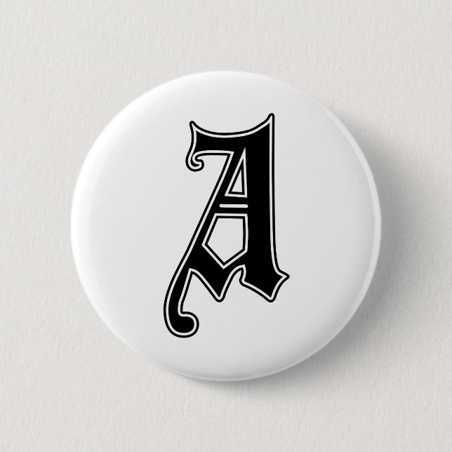 Badge Rond 5 Cm Texte anglais Lettre gothique monogramme A (Devant)