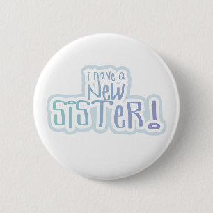 Badge Rond 5 Cm Texte bleu j'ai une nouvelle soeur
