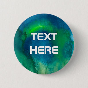 Badge Rond 5 Cm Texte de coutume d'aquarelle de vert bleu