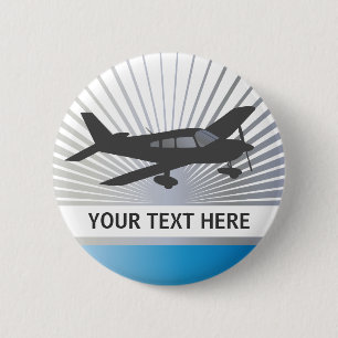 Badge Rond 5 Cm Texte de personnaliser - avion à voilure basse