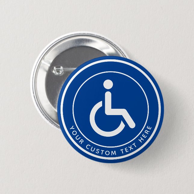 Badge Rond 5 Cm Texte du symbole désactivé Handicapé bleu blanc (Devant & derrière)