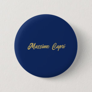 Badge Rond 5 Cm Texte en gras avec nom propre couleur or bleu fonc