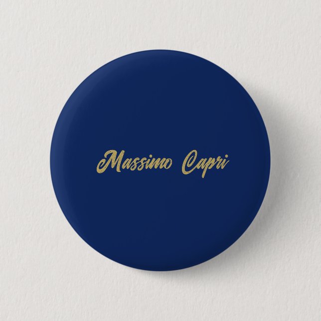 Badge Rond 5 Cm Texte en gras avec nom propre couleur or bleu fonc (Devant)