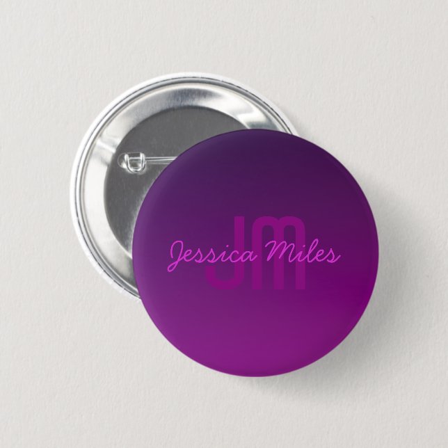 Badge Rond 5 Cm Texte monogramme modifiable moderne & Ombre violet (Devant & derrière)