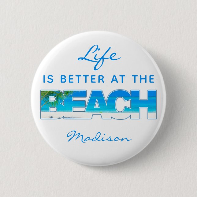 Badge Rond 5 Cm Texte personnalisé BEACH (Devant)