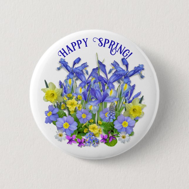 Badge Rond 5 Cm Texte personnalisé Fleurs de printemps et papillon (Devant)