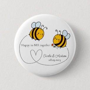 Badge Rond 5 Cm Texte personnalisé Happy Love Bees