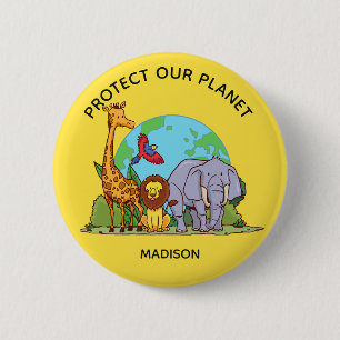Badge Rond 5 Cm Texte personnalisé Terre avec animaux