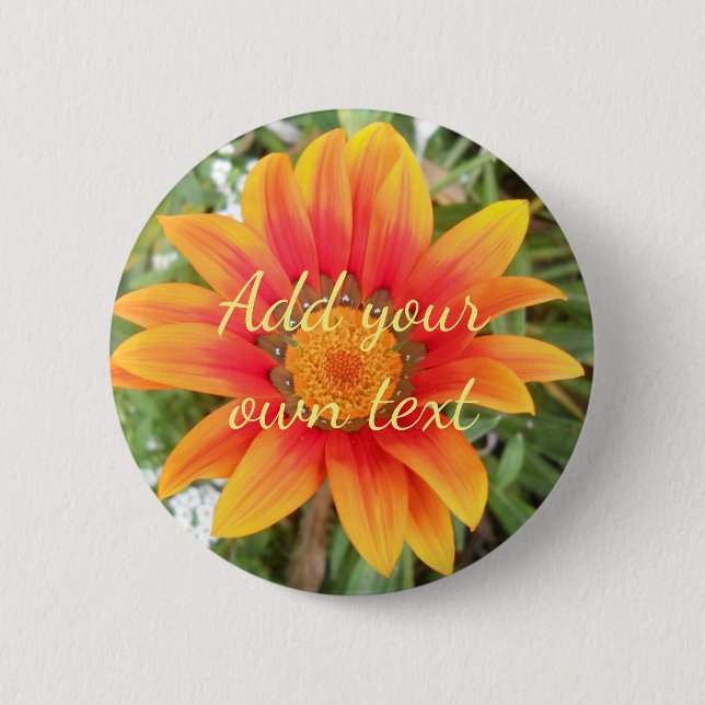 Badge Rond 5 Cm Texte personnalisé unique à fleurs orange (Devant)