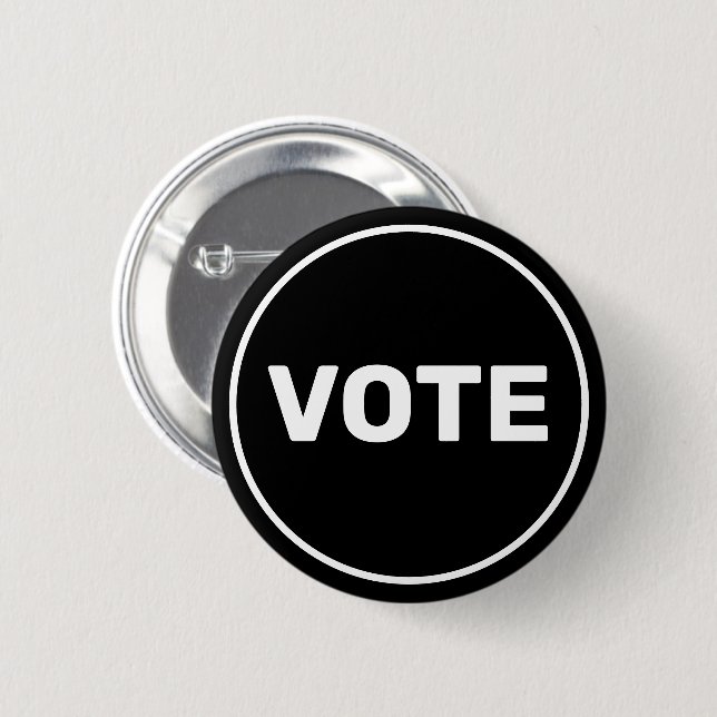 Badge Rond 5 Cm Texte personnalisé vote noir et blanc (Devant & derrière)