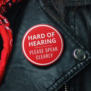 Badge Rond 5 Cm Texte rouge minimaliste pour malentendants