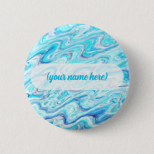 Badge Rond 5 Cm Texture de marbre de vague bleue océanique abstrai