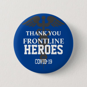 Badge Rond 5 Cm Thank You Frontline Heroes Covid 19 Blue White