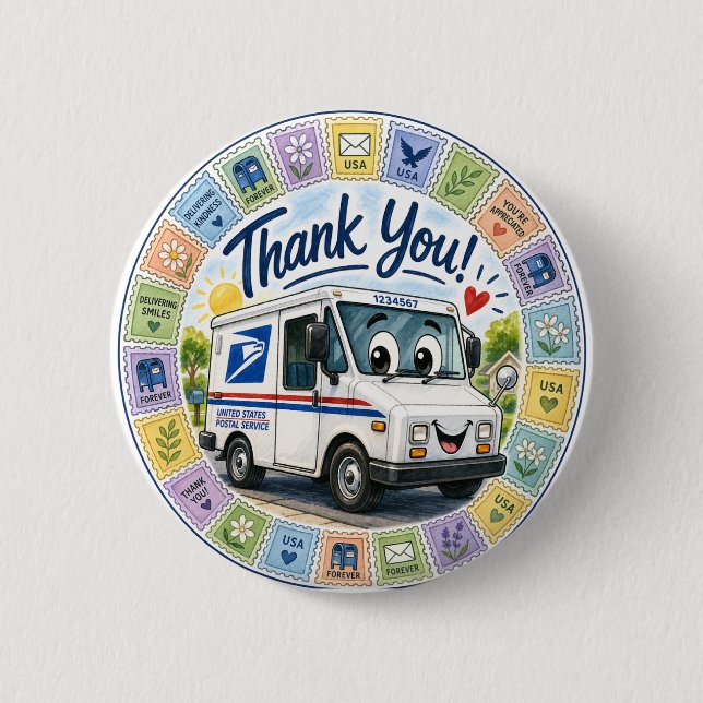 Badge Rond 5 Cm Thank you Postal Workers  (Devant)