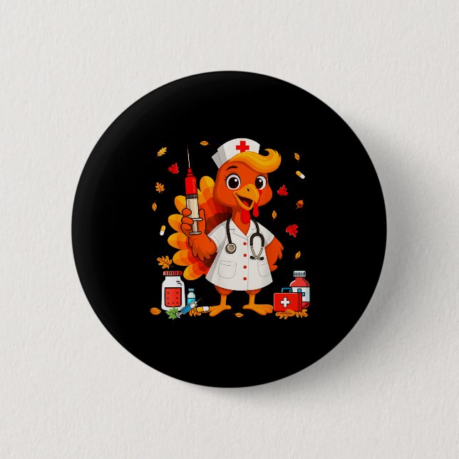 Badge Rond 5 Cm Thankful Turkey Funny Scrub Nurse Fall Thanksgivin (Devant)