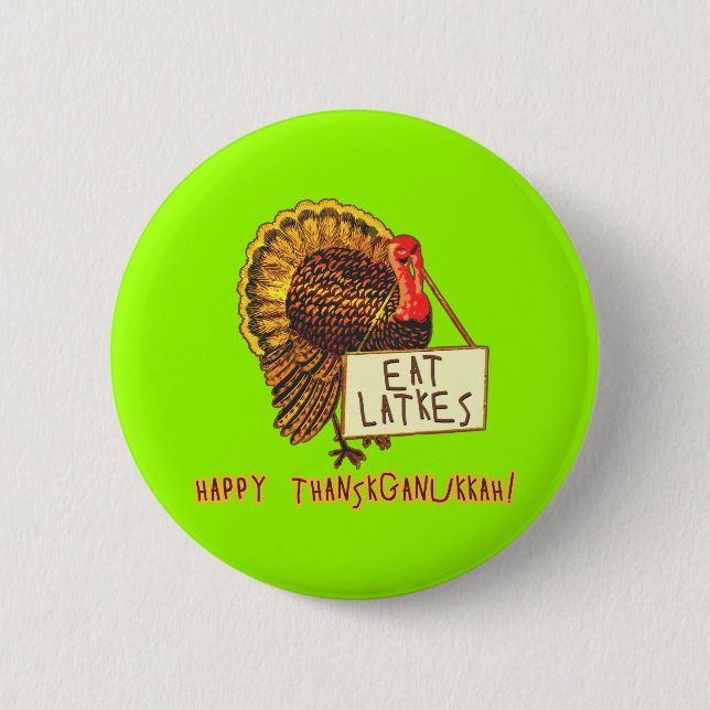 Badge Rond 5 Cm Thanksganukkah heureux MANGENT des LATKES (Devant)