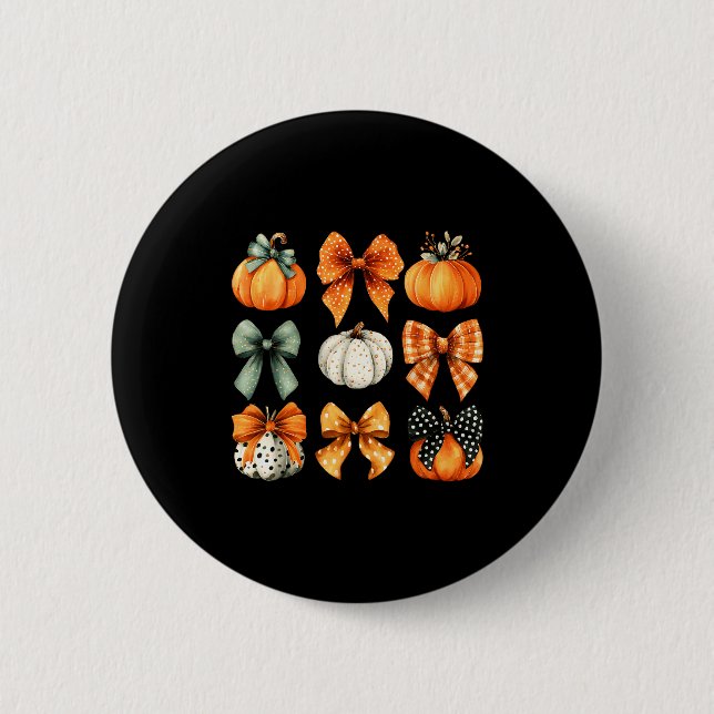 Badge Rond 5 Cm Thanksgiving Autumn Fall Leaves Coquette Bow Pumpk (Devant)