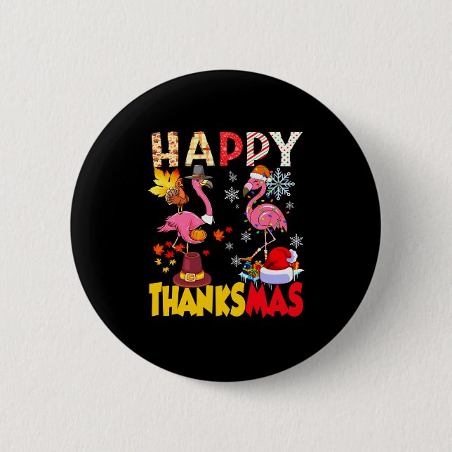 Badge Rond 5 Cm Thanksgiving Christmas Flamingo Happy Thanksmas Xm (Devant)