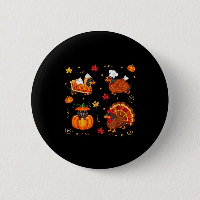 Badge Rond 5 Cm Thanksgiving Dachshund Weiner Dog Turkey Cute Pump (Devant)