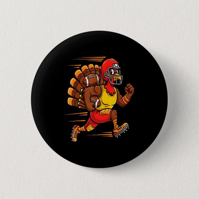 Badge Rond 5 Cm Thanksgiving Funny Turkey Playing Football Men Boy (Devant)