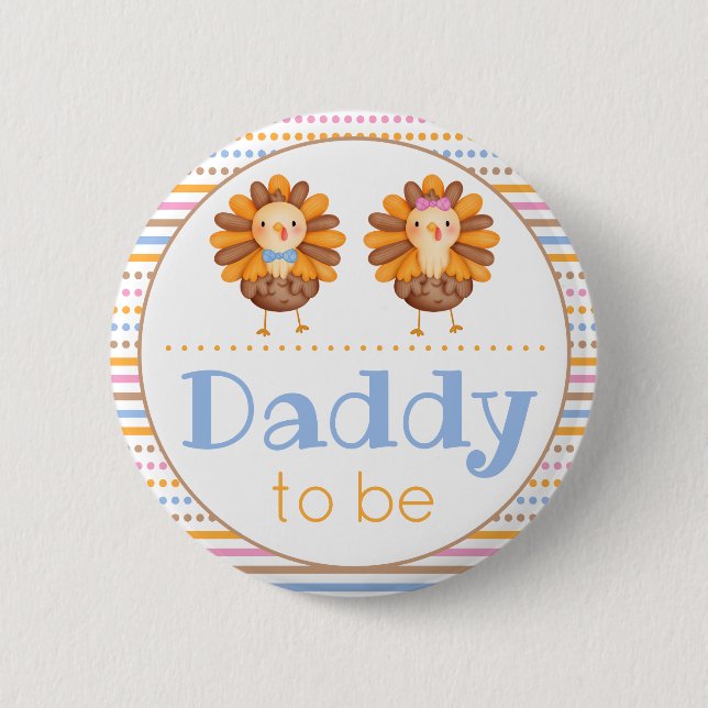 Badge Rond 5 Cm Thanksgiving Gender Reveillez Turkey Daddy (Devant)