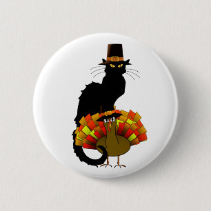Badge Rond 5 Cm Thanksgiving Le Conversation Noir avec le pèlerin
