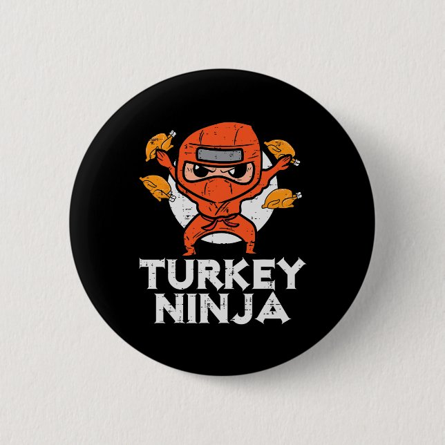 Badge Rond 5 Cm Thanksgiving Ninja Turquie Funky Fall Boys Kids To (Devant)
